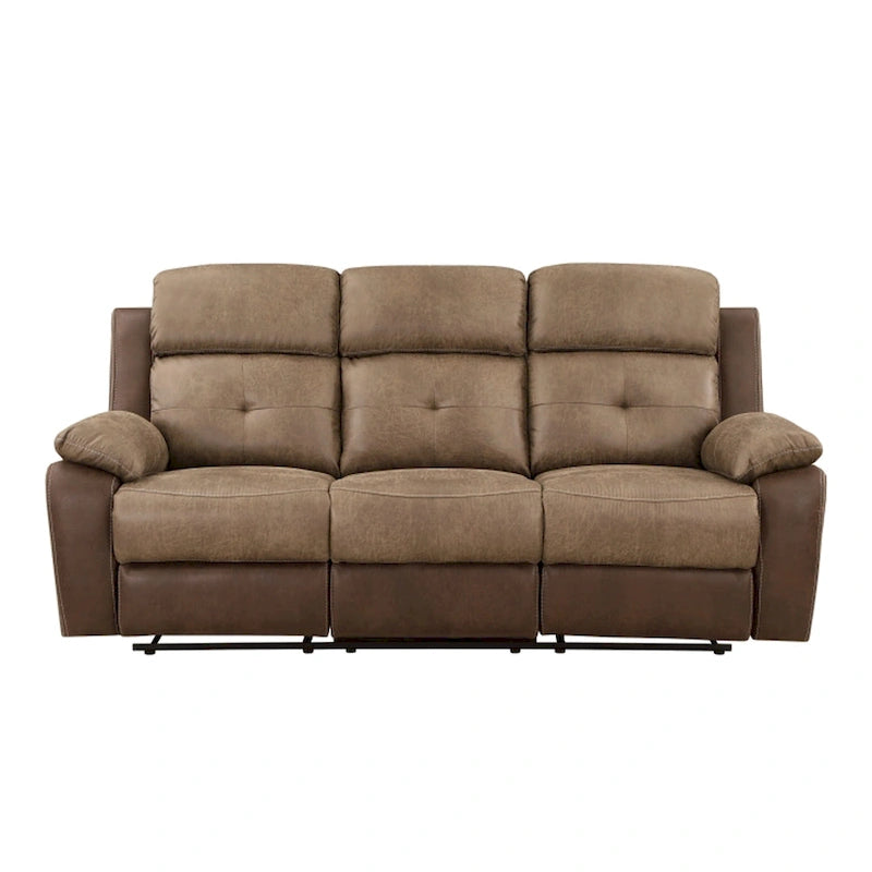 Canapé inclinable double manuel 84 pouces, microfibre marron doux, bois massif