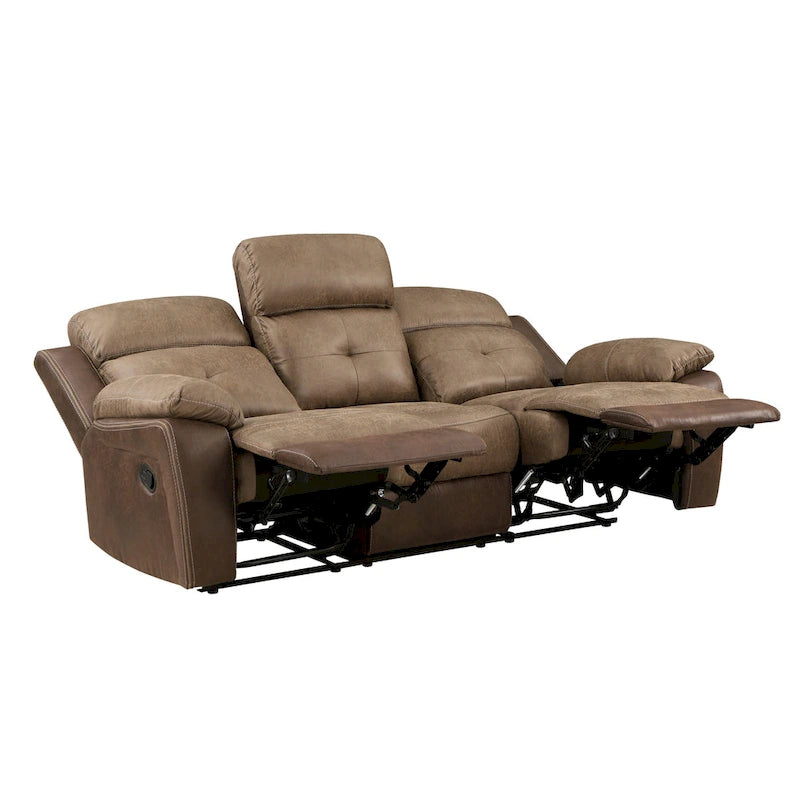 Canapé inclinable double manuel 84 pouces, microfibre marron doux, bois massif