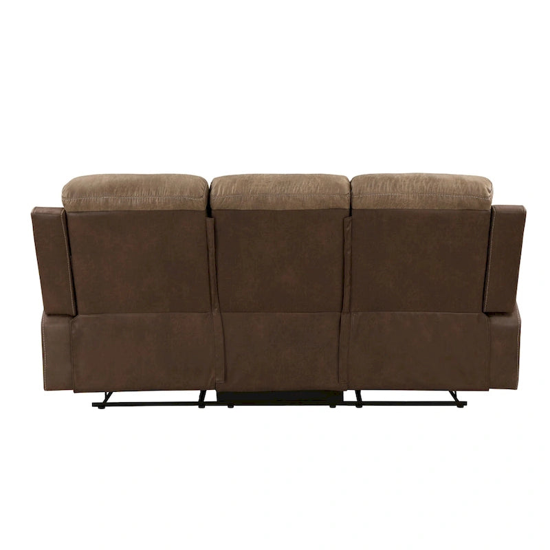 Canapé inclinable double manuel 84 pouces, microfibre marron doux, bois massif