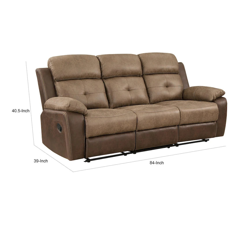 Canapé inclinable double manuel 84 pouces, microfibre marron doux, bois massif