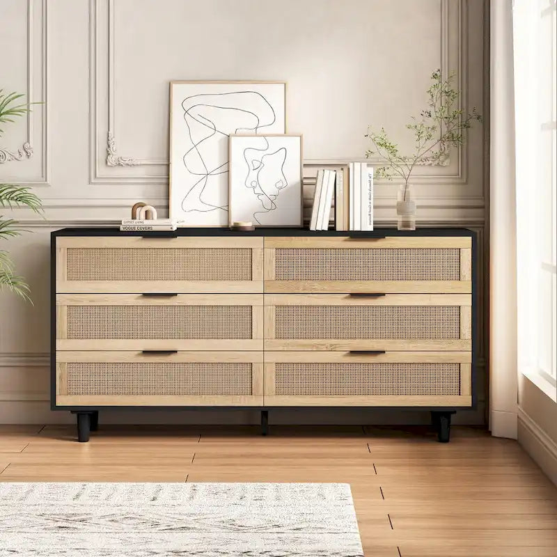 Accent Storage Cabinet with 6-Rattan Drawer