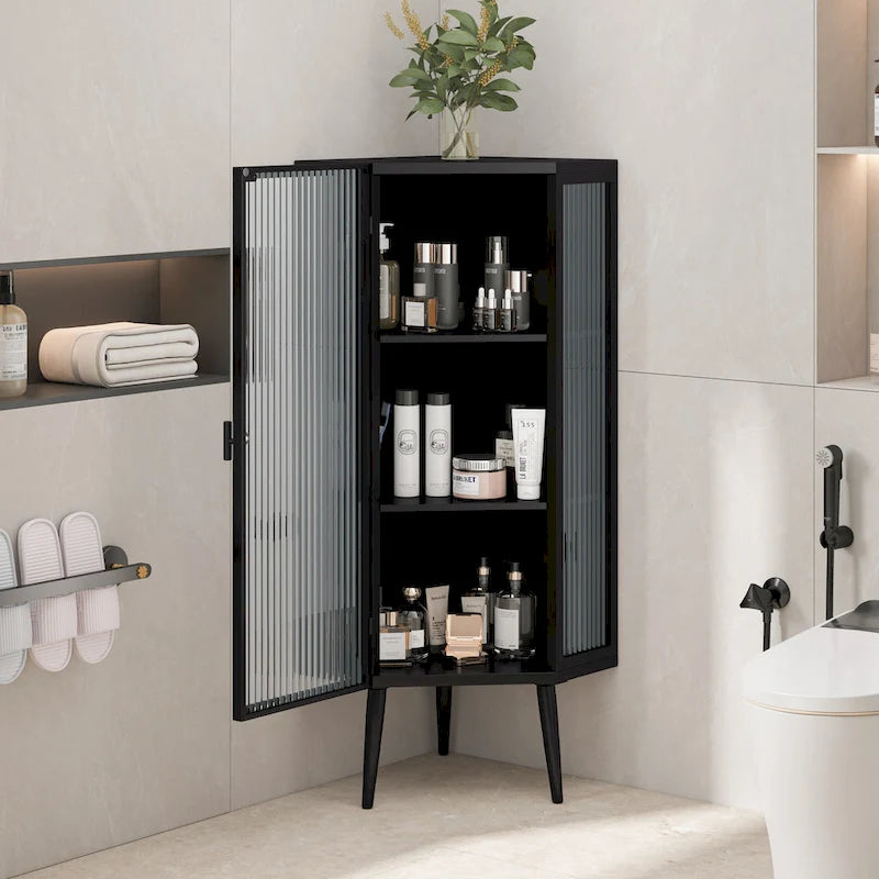 3-Tiers Coner Cabinet With Glass Door