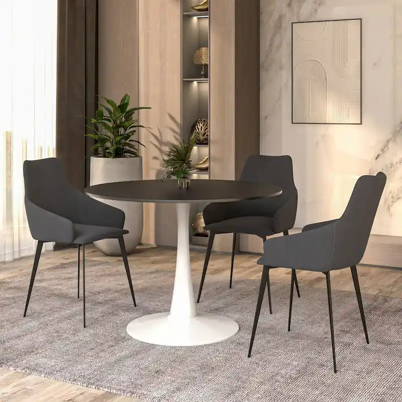 Table à manger ronde de 102 cm pour 4 personnes avec plateau en MDF et base en acier blanc pour cuisine et salle à manger