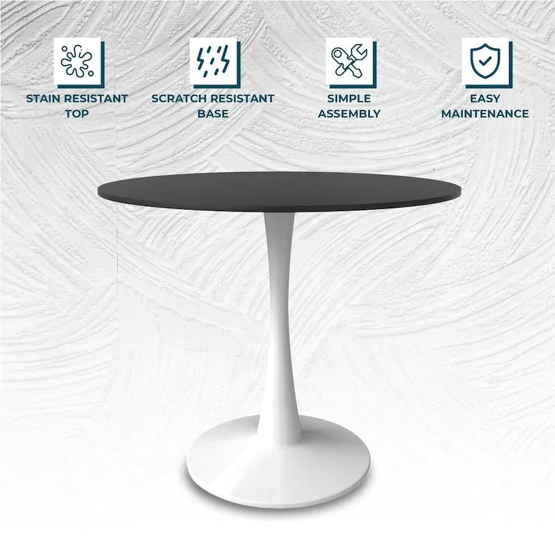 Table à manger ronde de 102 cm pour 4 personnes avec plateau en MDF et base en acier blanc pour cuisine et salle à manger