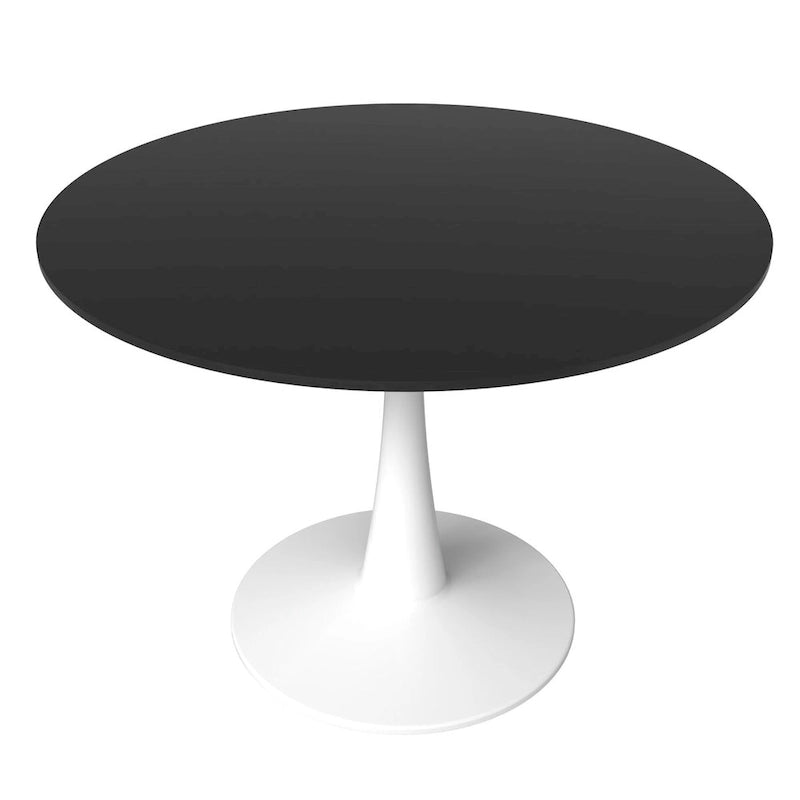 Table à manger ronde de 102 cm pour 4 personnes avec plateau en MDF et base en acier blanc pour cuisine et salle à manger