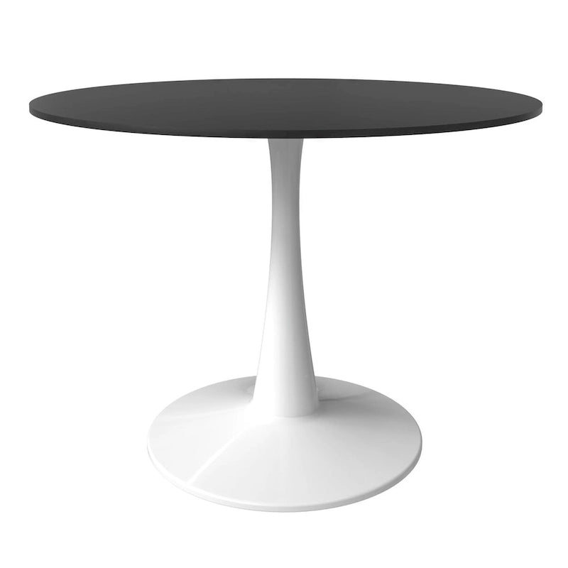 Table à manger ronde de 102 cm pour 4 personnes avec plateau en MDF et base en acier blanc pour cuisine et salle à manger