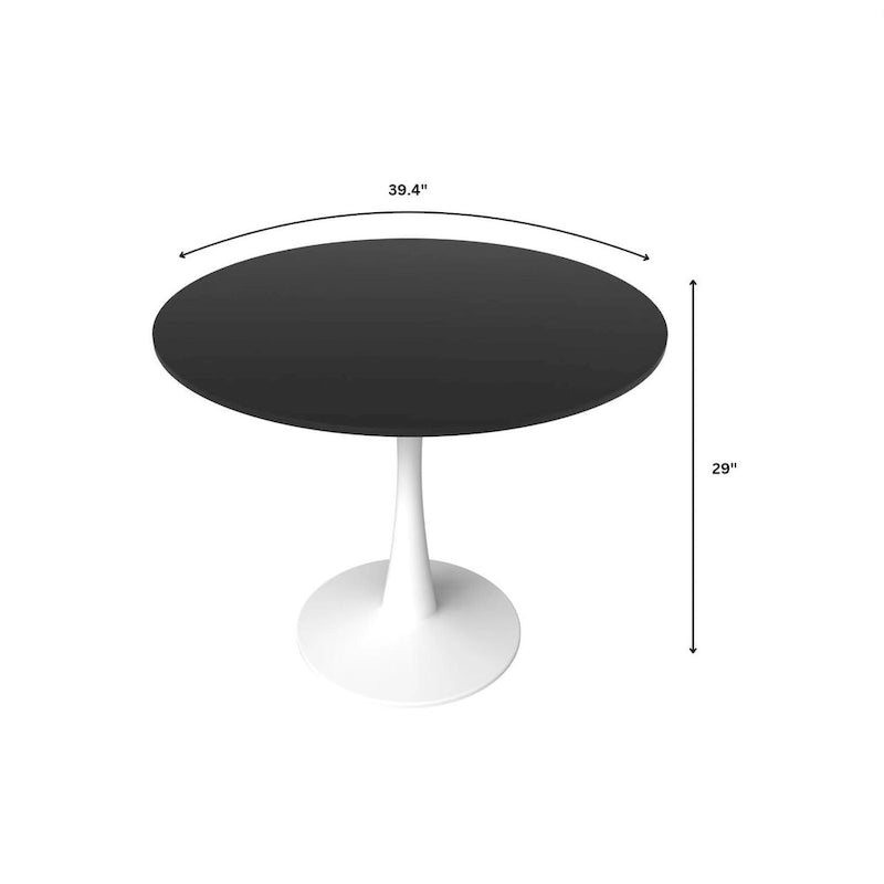 Table à manger ronde de 102 cm pour 4 personnes avec plateau en MDF et base en acier blanc pour cuisine et salle à manger