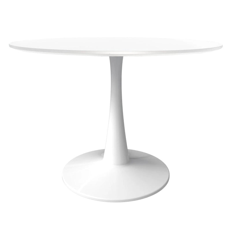 Table à manger ronde de 102 cm pour 4 personnes avec plateau en MDF et base en acier blanc pour cuisine et salle à manger