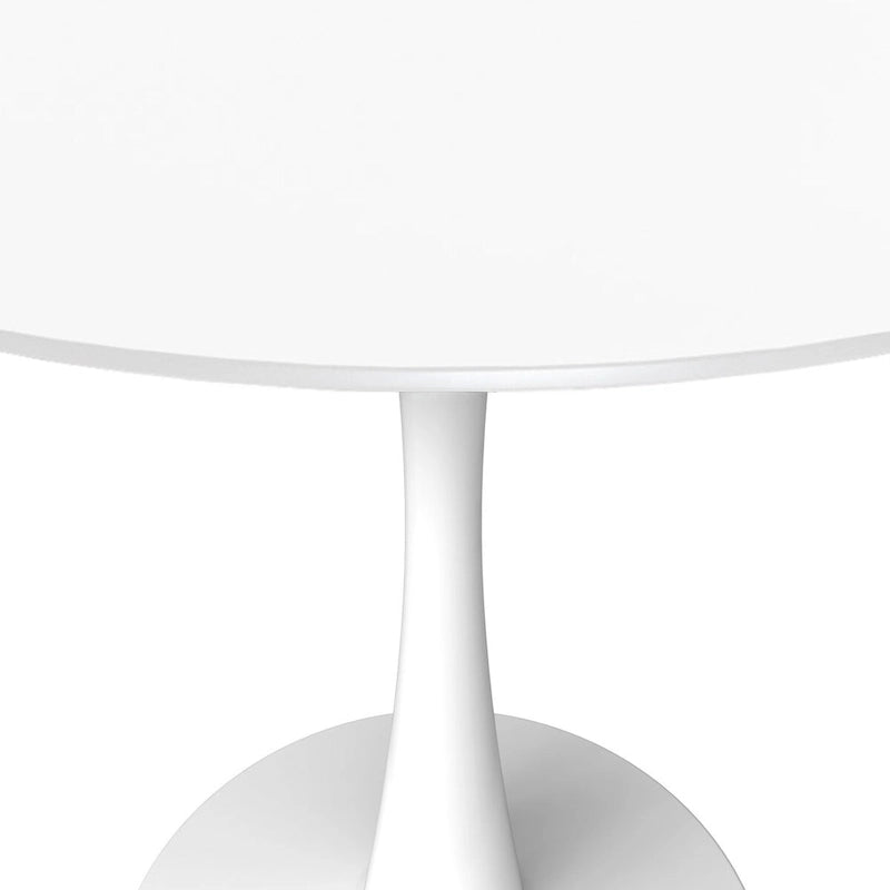 Table à manger ronde de 102 cm pour 4 personnes avec plateau en MDF et base en acier blanc pour cuisine et salle à manger