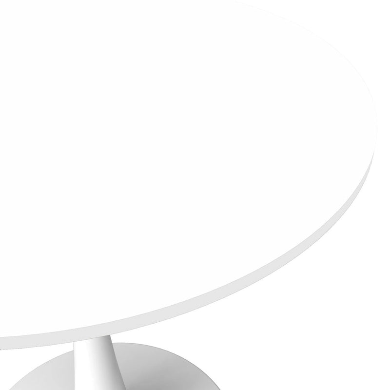 Table à manger ronde de 102 cm pour 4 personnes avec plateau en MDF et base en acier blanc pour cuisine et salle à manger