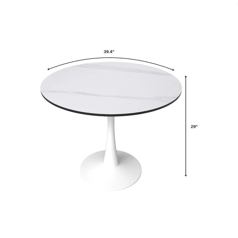 Table à manger ronde de 102 cm pour 4 personnes avec plateau en MDF et base en acier blanc pour cuisine et salle à manger