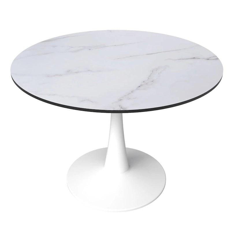 Table à manger ronde de 102 cm pour 4 personnes avec plateau en MDF et base en acier blanc pour cuisine et salle à manger