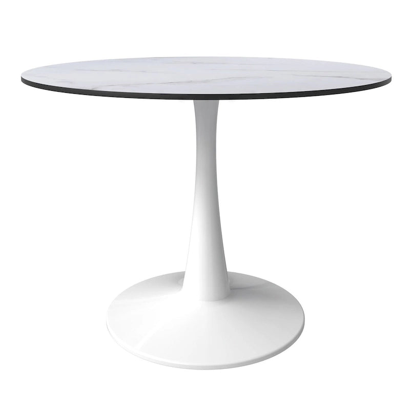 Table à manger ronde de 102 cm pour 4 personnes avec plateau en MDF et base en acier blanc pour cuisine et salle à manger