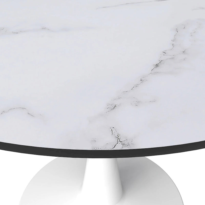 Table à manger ronde de 102 cm pour 4 personnes avec plateau en MDF et base en acier blanc pour cuisine et salle à manger